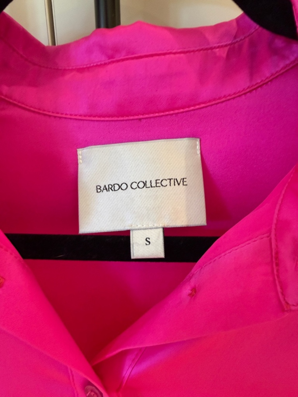 Silky Hot Pink Button-Down Shirt with Shorts Set - Picture 3 of 5